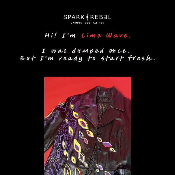 Upcycled Abstract Neon Leather Jacket – Hand-Painted Festival & Street Style - Picture 10 of 12